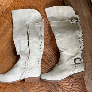 Cream knee length boot